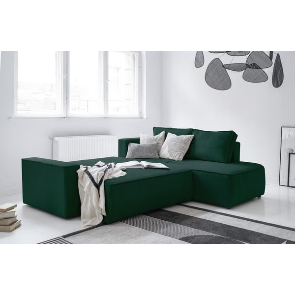 Tamno zelena sklopiva kutna garnitura od samta (s desnim kutom) Brave Dave – Miuform-image-4