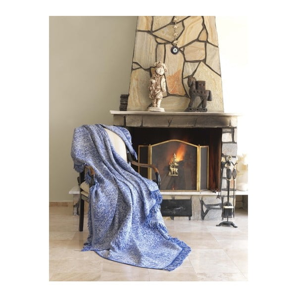 Plava pamučna deka Mismo Linen, 170 x 220 cm