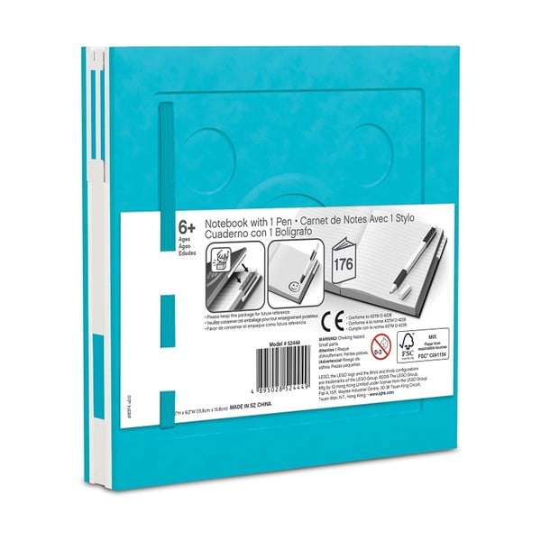 Tirkizna četvrtasta bilježnica s gel kemijskom olovkom LEGO®, 15,9 x 15,9 cm-image-2