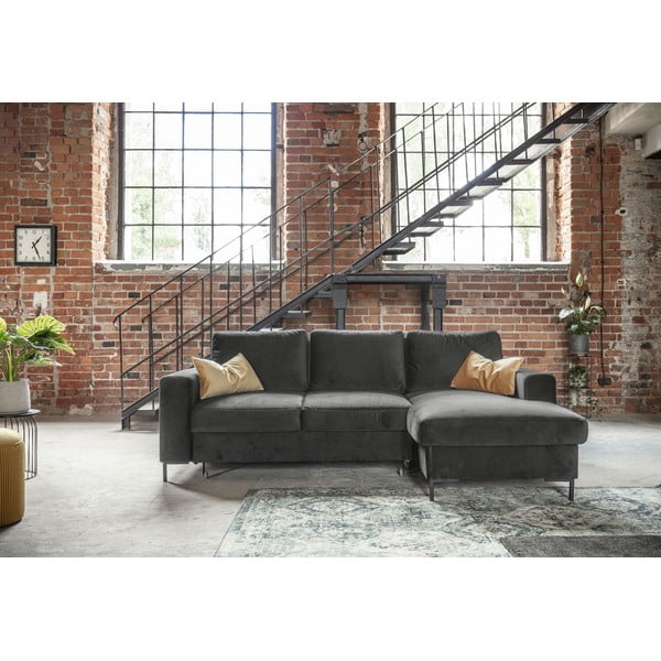 Tamnosivi baršunasti kutni kauč na razvlačenje Miuform Lofty Lilly, desni kut-image-1