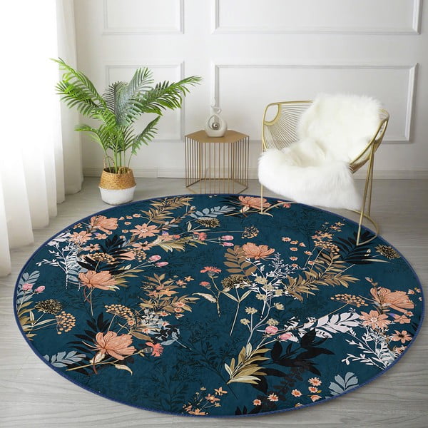 Tamno plavi periv/pogodan za robotski usisavač okrugli tepih ø 80 cm Comfort – Mila Home-image-4