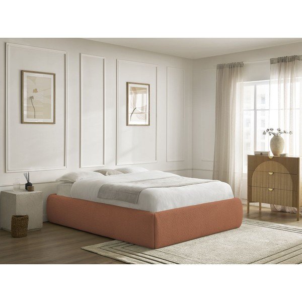 Narančasti tapecirani bračni krevet s prostorom za odlaganje/bez uzglavlja s podnicom 160x200 cm Inera – Bobochic Paris-image-1