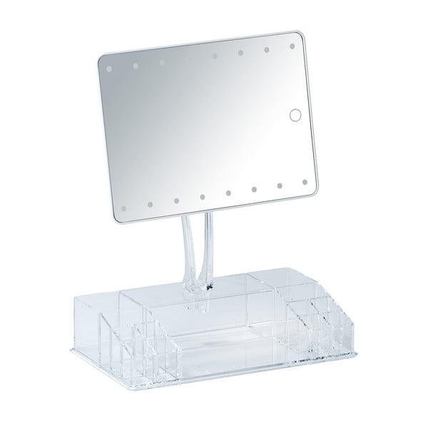 Bijelo kozmetičko ogledalo s LED pozadinskim osvjetljenjem i organizatorom za šminku Farnese-image-1