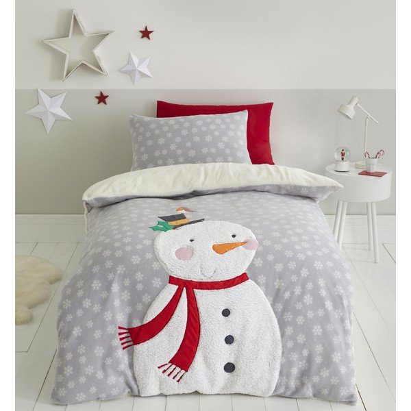 Siva posteljina od mikropliša Catherine Lansfield Cosy Snowman, 200 x 200 cm-image-1