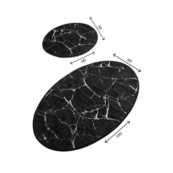 Set od 2 crne ovalne kupaonske prostirke Foutastic Marble-image-2