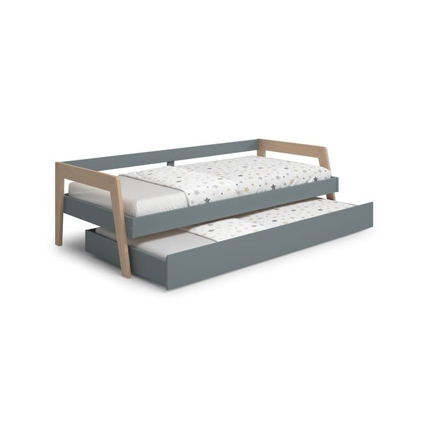 Zeleni/prljavo zeleni dječji krevet od masivnog bora s dodatnim ležajem s prostorom za odlaganje s podnicom 90x200 cm Carrie – Marckeric-image-2