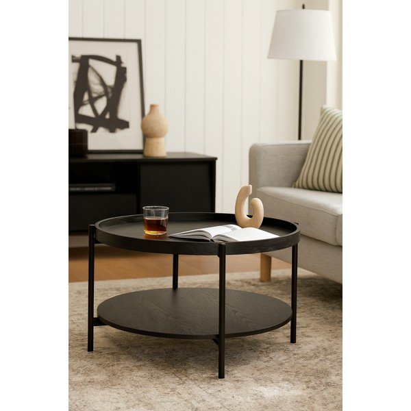 Crni okrugao stolić za kavu u dekoru hrasta ø 64 cm Hagen – Bonami Essentials-image-3