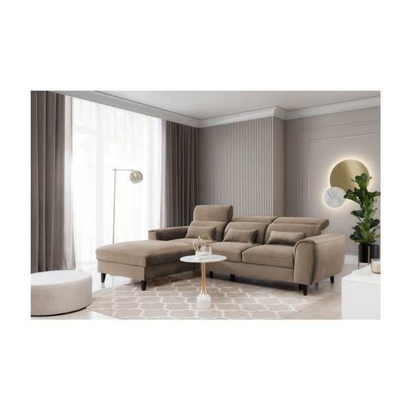 Svjetlo smeđa baršunasti sklopiva/s prostorom za odlaganje kutna garnitura (s lijevim kutom/s ležaljkom) Foble – ELTAP-image-3