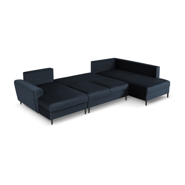 Tamno plava baršunasti sklopiva/s prostorom za odlaganje kutna garnitura (s desnim kutom/u obliku slova "U") Kyoto – Cosmopolitan Design-image-2