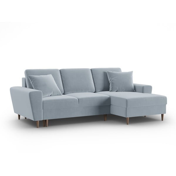 Svijetlo plava baršunasti sklopiva/s prostorom za odlaganje kutna garnitura (s desnim kutom/s ležaljkom) Kyoto – Cosmopolitan Design-image-4