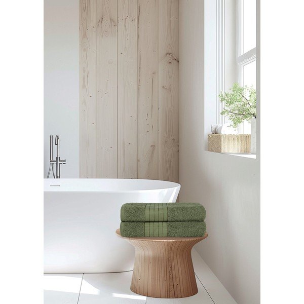 Tamno zeleni pamučni ručnici u setu 2 kom od frotira 70x140 cm – Good Morning-image-1