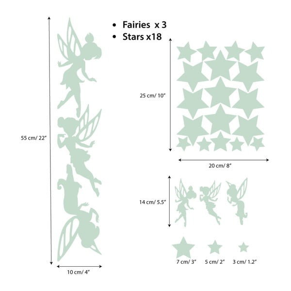 Set dječjih zidnih samoljepljivih svjetlećih naljepnica Ambiance Fairies and Stars-image-2