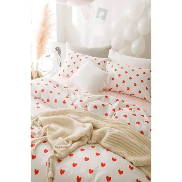 Krem posteljina za bračni krevet/za produženi krevet od renforce pamuka s uključenom plahtom/4-dijelna 200x220 cm Mini Hearts – Mila Home-image-3