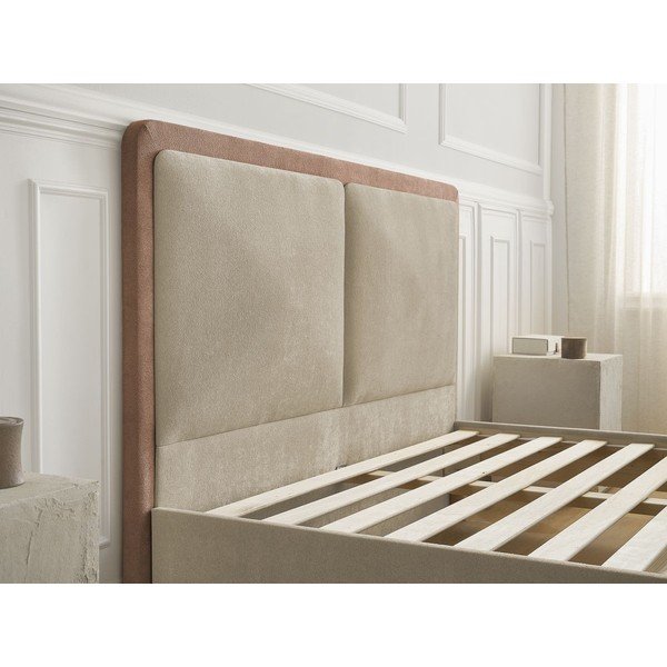 Prljavo rozi podstavljeni tapecirani bračni krevet s podnicom 160x200 cm Mara – Bobochic Paris-image-4