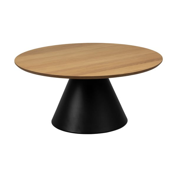 Crni/u prirodnoj boji okrugli stolić za kavu s pločom stola u dekoru hrasta ø 85 cm Soli – Actona-image-3