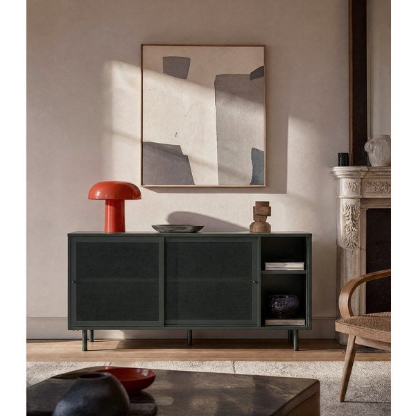 Tamno zelena metalna niska komoda s kliznim vratima 160x75 cm Veep – Unique Furniture-image-3