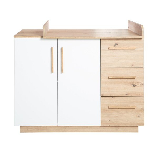 Bijela/u prirodnoj boji dječja komoda u dekoru hrasta s promjenjivim stolom 118x103x79 cm Lion – Roba