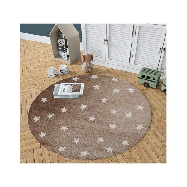 Smeđi okrugli tepih sa zvjezdicama KICOTI Stars, ø 80 cm-image-2