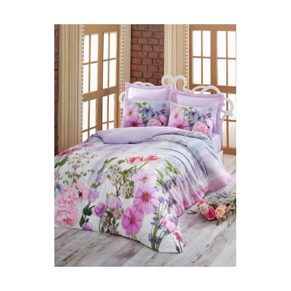 Pamučna posteljina za bračni krevet s Greta plahtom, 200 x 220 cm