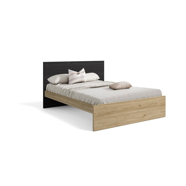 Crni/u prirodnoj boji bračni krevet u dekoru hrasta 160x200 cm Temis – Marckeric