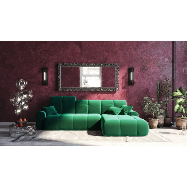 Tamnozelena baršunasta kutna garnitura Devichy Tous, desni kut-image-3