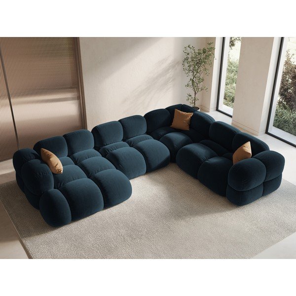 Tamno plava baršunasti kutna garnitura (s desnim kutom/u obliku slova "U") Loretto – Cosmopolitan Design-image-1