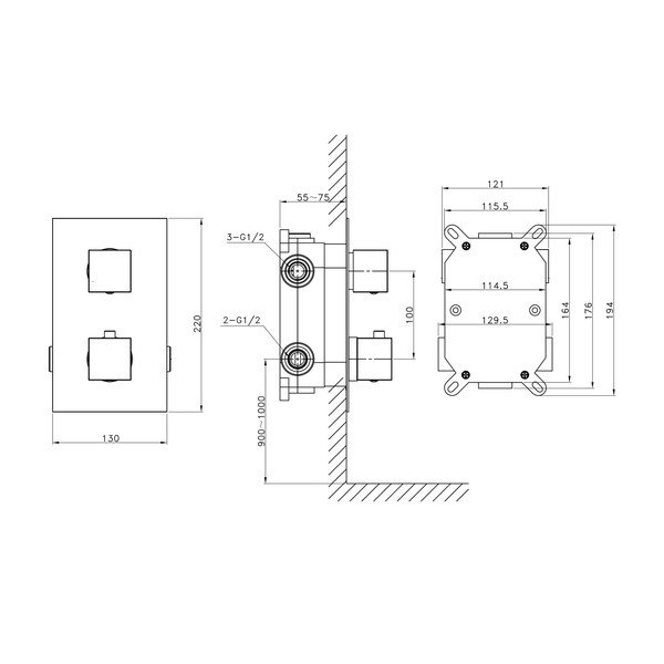 Ugrađena slavina za tuš u sjajno srebrnoj boji (s 3 izlaza) Latus – Sapho-image-3