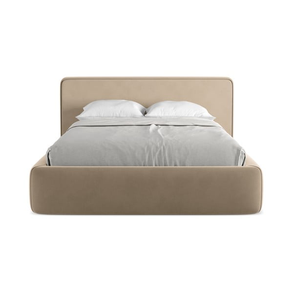 Svjetlo smeđi tapecirani bračni krevet s prostorom za odlaganje s podnicom 160x200 cm Kiana – Makamii-image-4