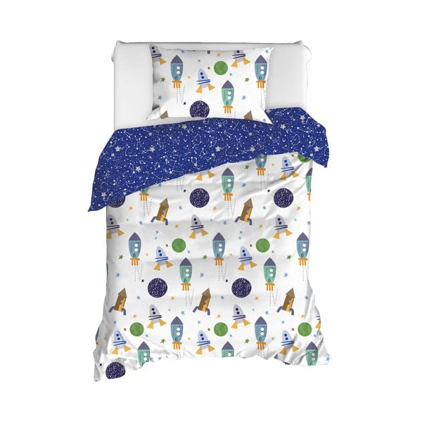 Jednokrevetna posteljina od pamuka Mijolnir Spacex Dark Blue, 140 x 200 cm