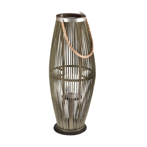 Zelena staklena svjetiljka s bambusovom strukturom Dakls, visina 71 cm