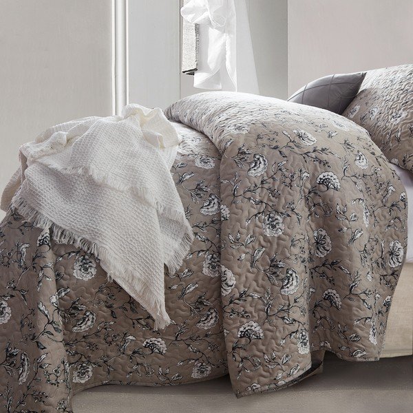 Smeđi pokrivač iz mikropercila s dvije jastučnice Sleeptime Classic Flower, 180 x 250 cm-image-2