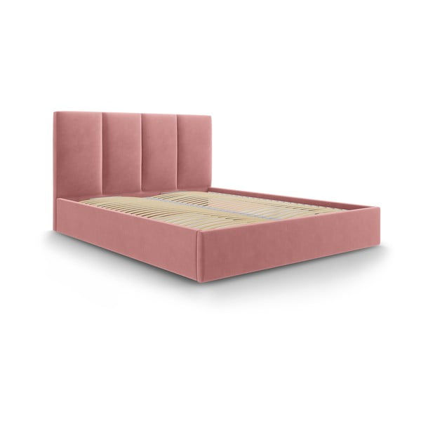 Bračni krevet od ružičastog baršuna Mazzini Kreveti Juniper, 160 x 200 cm