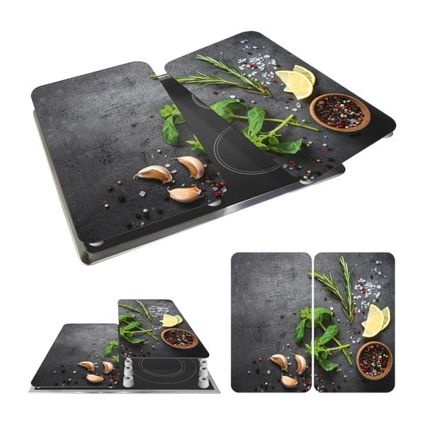 Set od 2 siva staklena poklopca za štednjak Wenko Universal Herbs-image-3
