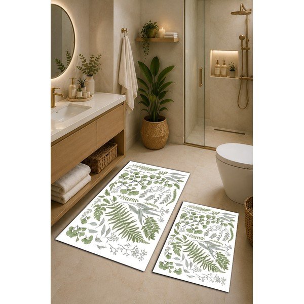 Zelene/bež kupaonske prostirke u setu 2 kom 60x100 cm Floral – Mila Home-image-1