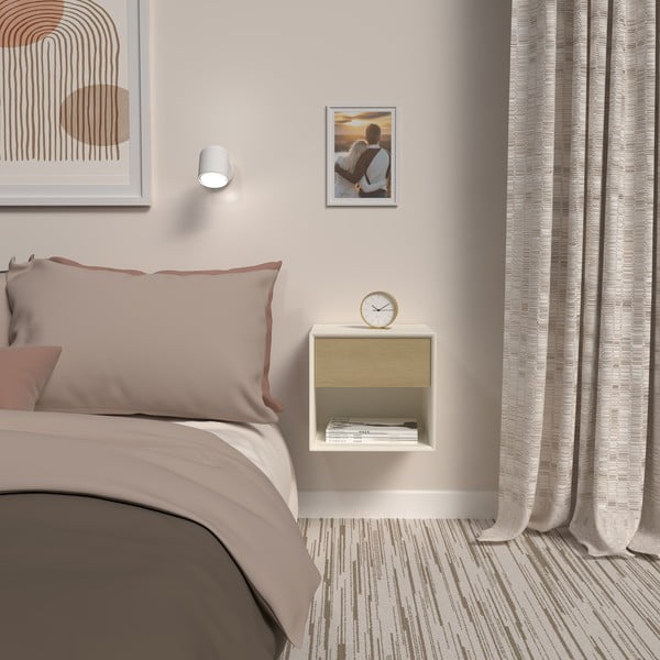 Bijeli/u prirodnoj boji noćni ormarić u dekoru hrasta Alba – Tenzo-image-1