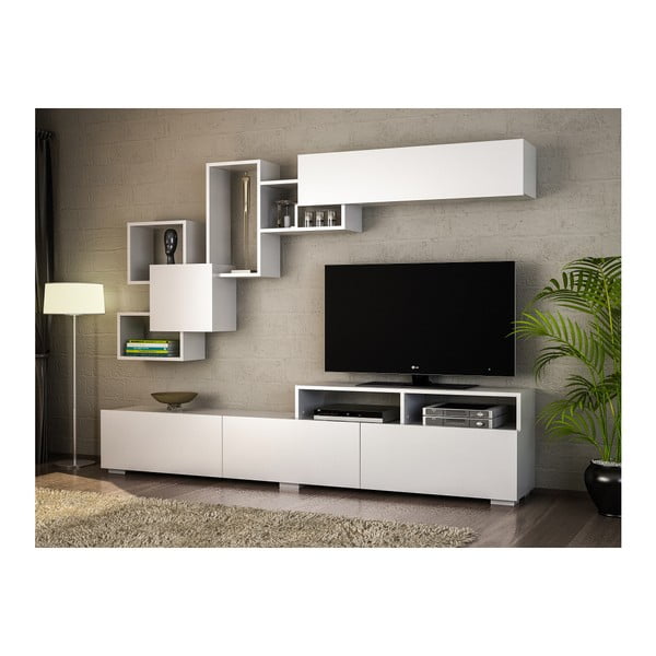 Komplet bijele TV komode i zidnih polica Elite-image-1