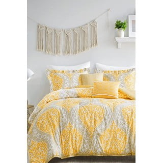 Žuta /siva posteljina za bračni krevet/za produženi krevet od renforce pamuka s uključenom plahtom/4-dijelna 200x220 cm Ethnic – Mila Home