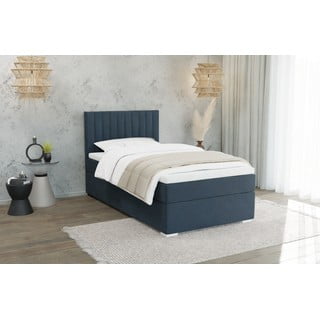 Tamno plavi tapecirani krevet s prostorom za pohranu s podnicom 80x200 cm Bunny – Ropez