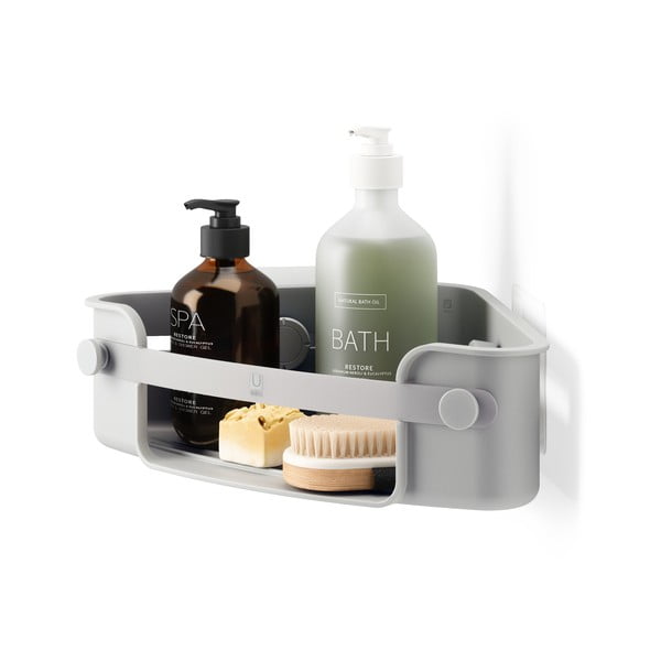 Siva samoljepljiva kupaonska polica kutna od reciklirane plastike Flex Adhesive – Umbra-image-3