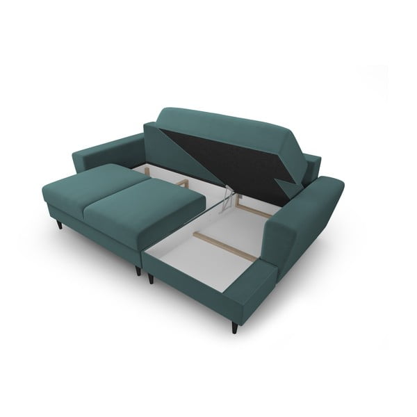 Petrolej zelena baršunasti sklopiva/s prostorom za odlaganje kutna garnitura (s desnim kutom/s ležaljkom) Kyoto – Cosmopolitan Design-image-3