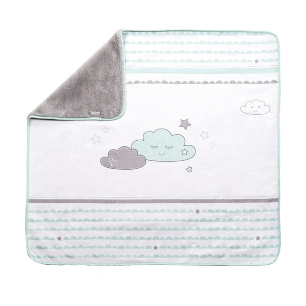 Bijela/mentol zelena deka za bebe od mikropliša 80x80 cm Happy Cloud – Roba