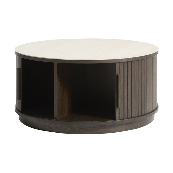 Okrugao stolić za kavu s keramičkom daskom u tamnoj prirodnoj boji ø 85 cm Enna – Unique Furniture-image-1