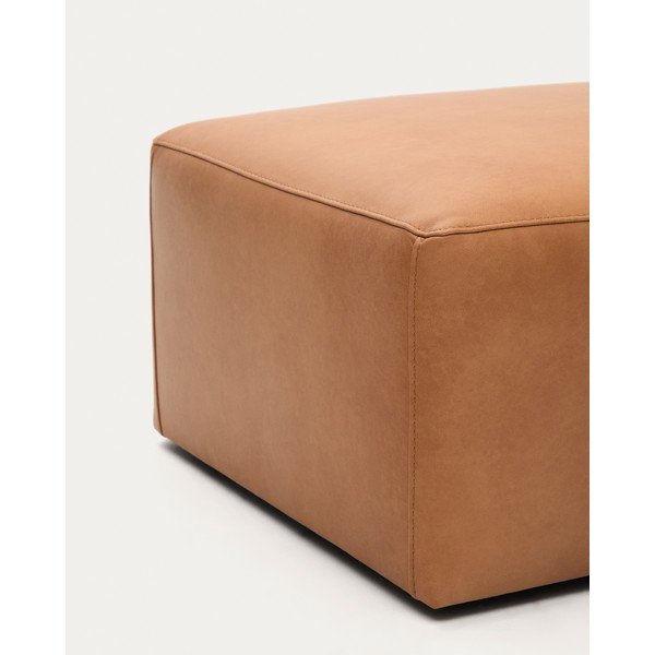 Smeđi kožni tabure Blok – Kave Home-image-1