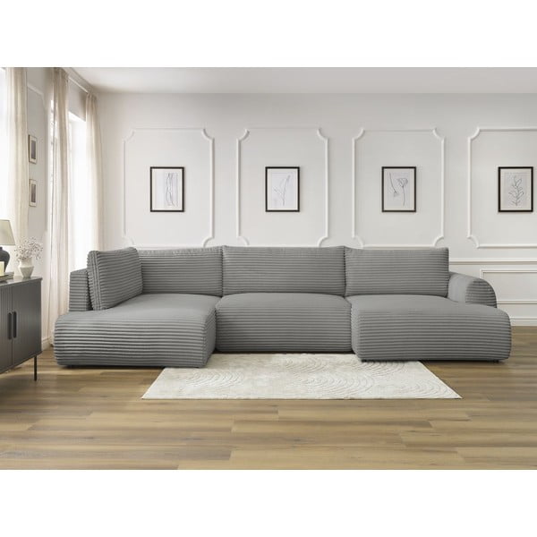 Tamno siva sklopiva/s prostorom za odlaganje kutna garnitura od samta (s lijevim kutom/u obliku slova "U") Lucien – Bobochic Paris-image-1