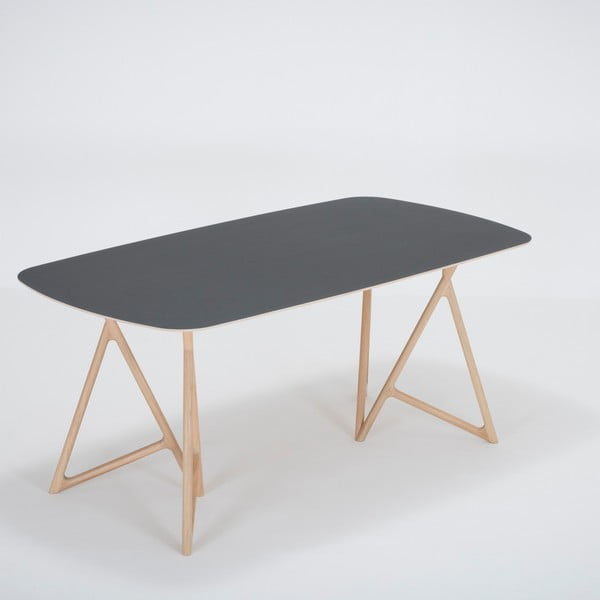 Blagovaonski stol od punog hrasta s crnom pločom Gazzda Koza, 180 x 90 cm
