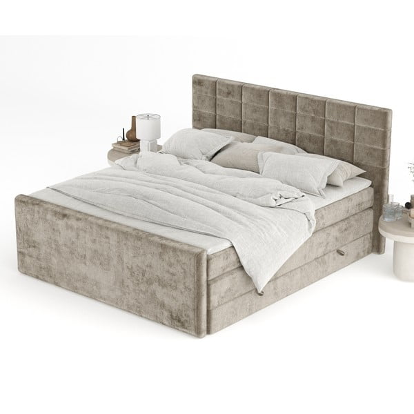 Svjetlo smeđi boxspring krevet s prostorom za odlaganje 200x200 cm Ava – Maison de Rêve-image-4