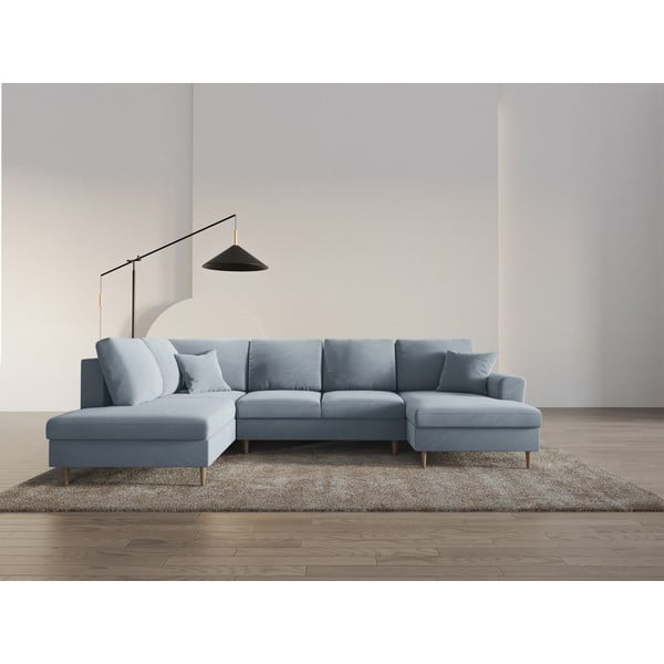 Svijetlo plava baršunasti sklopiva/s prostorom za odlaganje kutna garnitura (s lijevim kutom/u obliku slova "U") Kyoto – Cosmopolitan Design-image-2