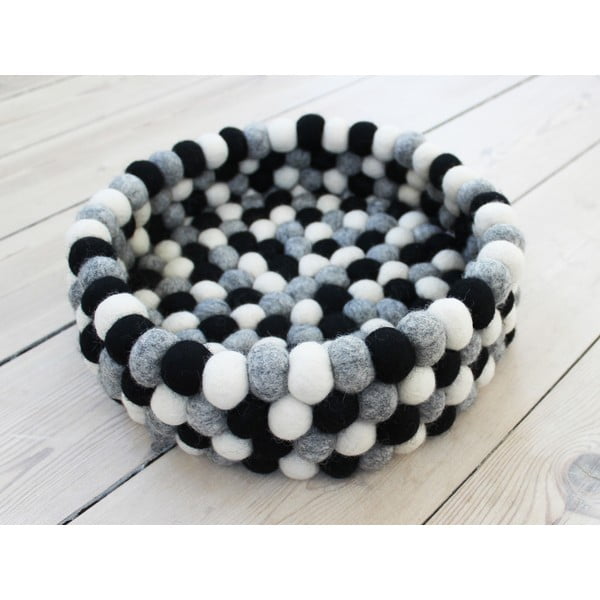 Crno-bijela košarica za pohranu od vunenih pompona Wooldot Ball Basket, ⌀ 28 cm