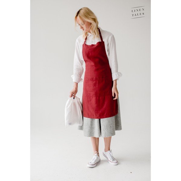 Crvena lanena pregača Linen Tales Daily Apron, 80 x 55 cm-image-1