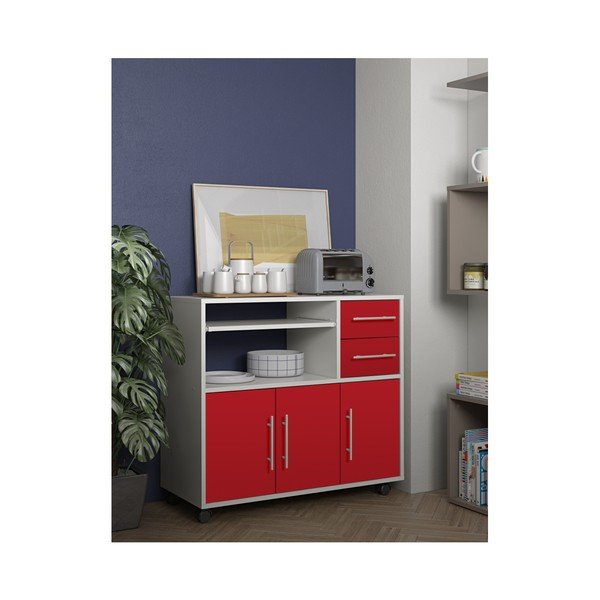 Crveno-bijeli mobilni kuhinjski prostor za pohranu s TemaHome Marius policama-image-4